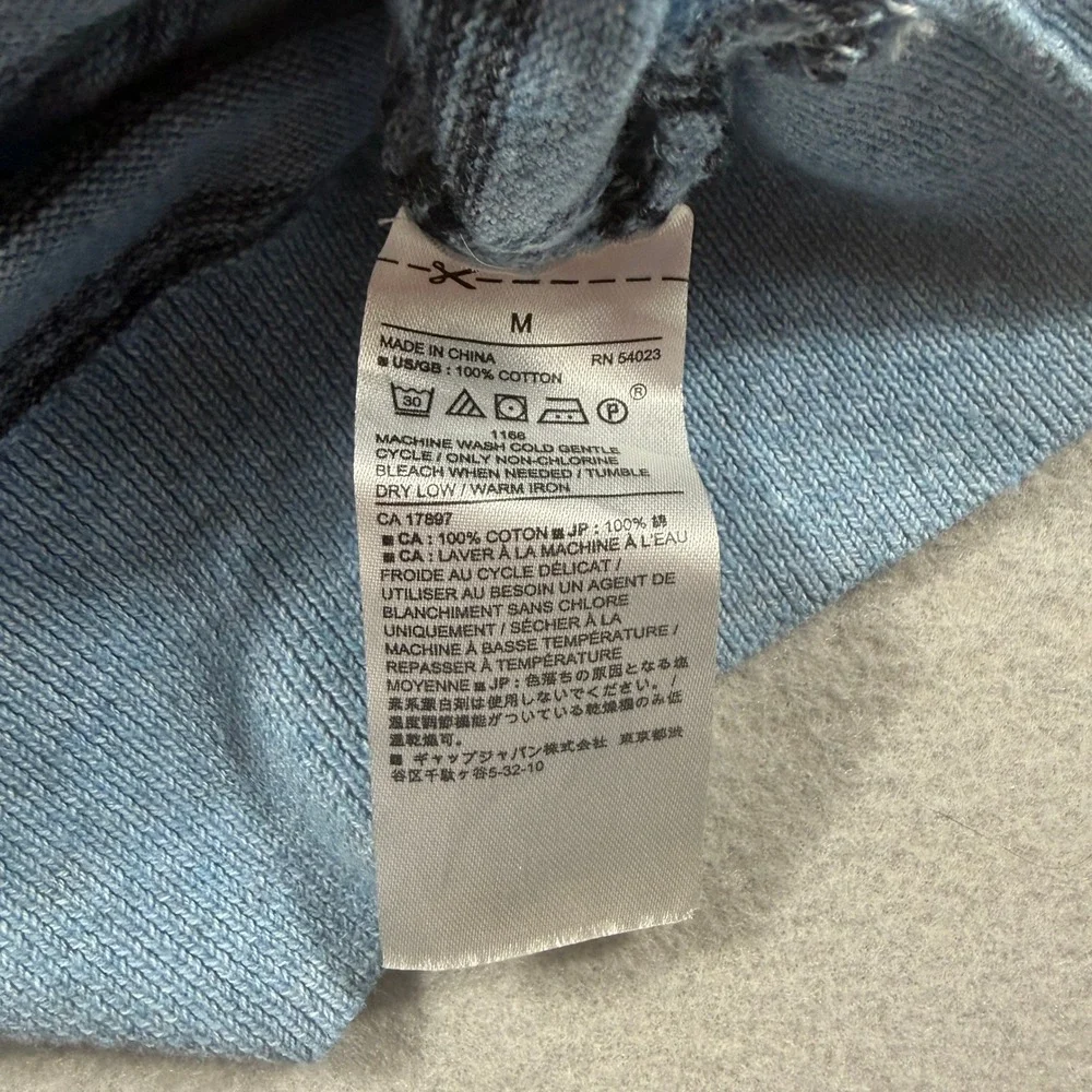 Banana Republic Mens Medium Blue Sweater V-Neck Heather Cotton Striped Casual